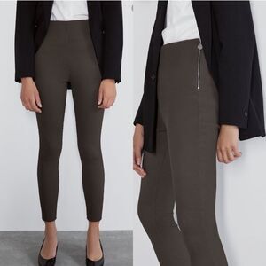 Zara Brown Leggings High Rise Ribbed Knit Side Zipper XS